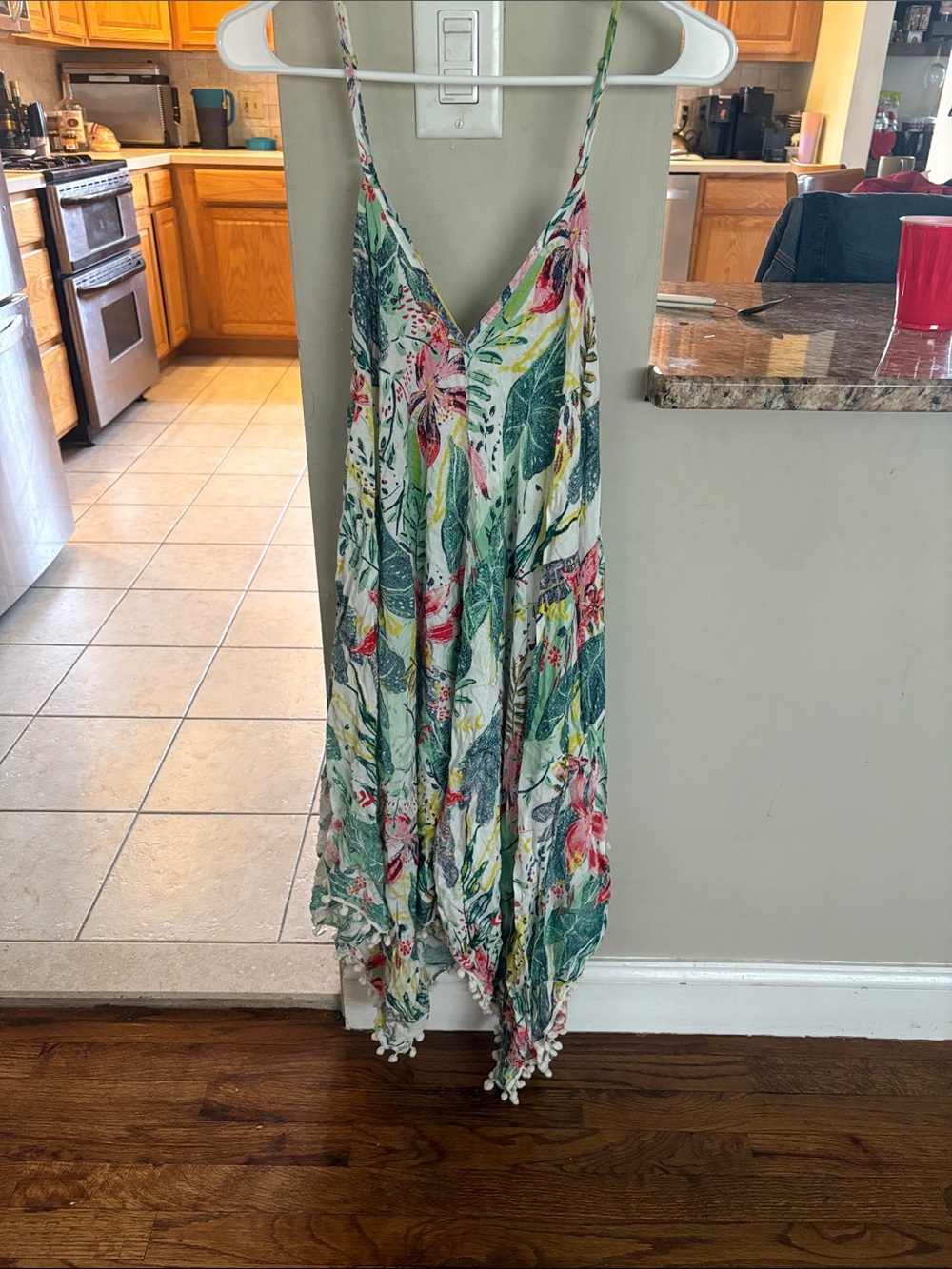 Japna Tropical Floral Asymmetrical Slip Dress - Green, Pink, Yellow